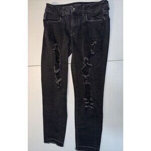 American Eagle jegging crop black distressed skinny jeans womens 4